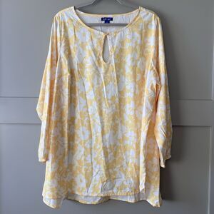 Liz & Me Floral Print‎ Long Sleeve Top Womens Size 1X Yellow Tunic Lagenlook